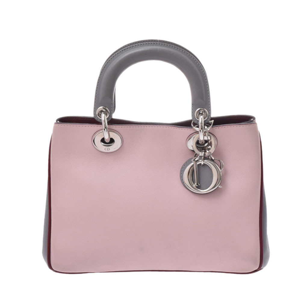 CHRISTIAN DIOR Diorissimo Bag Pink Gray Bordeaux Calfskin Handbag